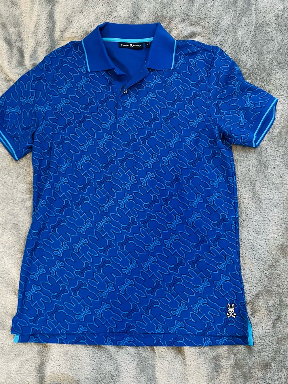 Psycho Bunny Men's Blue Allover Logo Polo with Contrast Trim